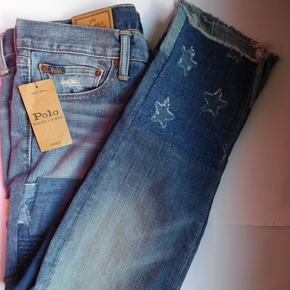 Polo‎ Ralph Lauren Waverly Straight Star Crop Patchwork Fringe Jeans Pants 30 - Picture 7 of 10